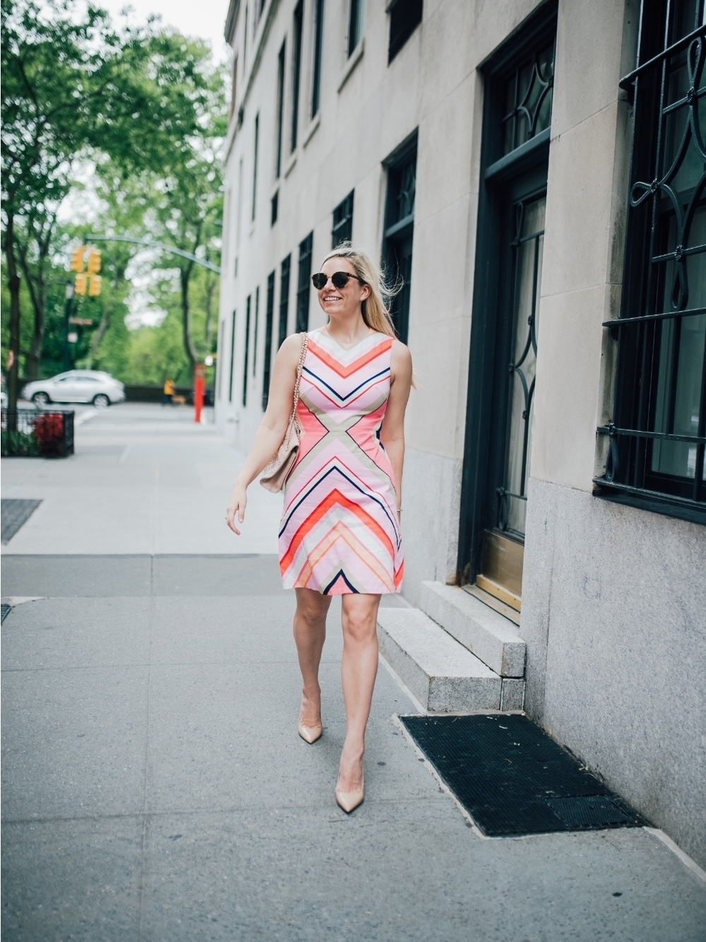 Maggy London Pink Chevron Stripe Dress - Size 14